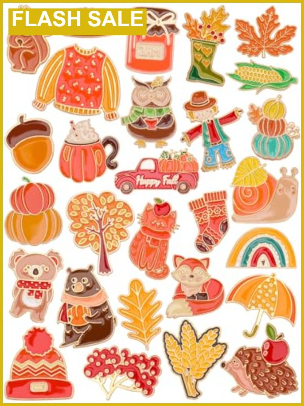 28 Pc Fall Enamel Pin Set Pumpkin Maple Animal Brooch Pins Autumn